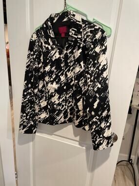 212 collection black and white zip jacket and black skirt size 8
